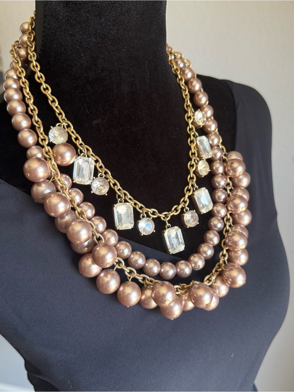 Unlisted Gold-Tone Layered Pearl and Crystal Necklace